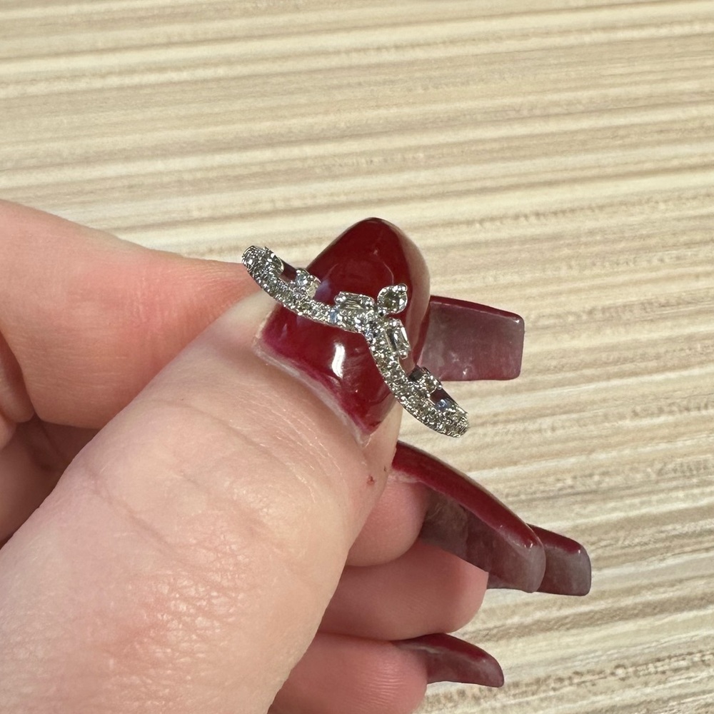 Chevron / Contour Diamond Wedding Band size 9.5 - 10k white gold